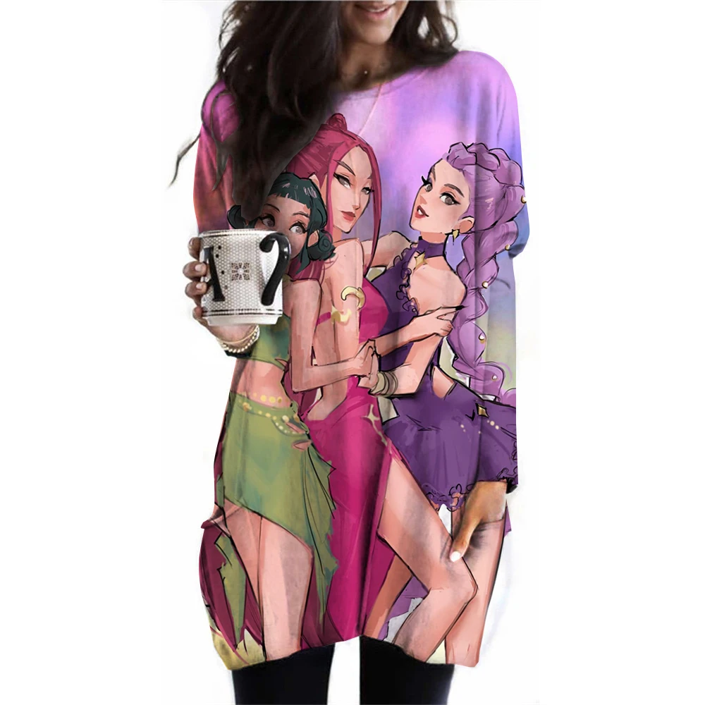 

New Women's KPop Demon Hunters Fashion Print Long Sleeve T-shirt Sports Leisure Cute Polyester Ultra-thin Round Neck Long Sleeve