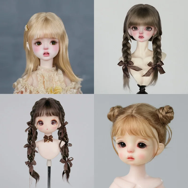 BJD SD wig 1/4 doll Soft mohair bangs twist long braids shawl hair wig 40cm BJD doll accessories short hair 7-8 inches