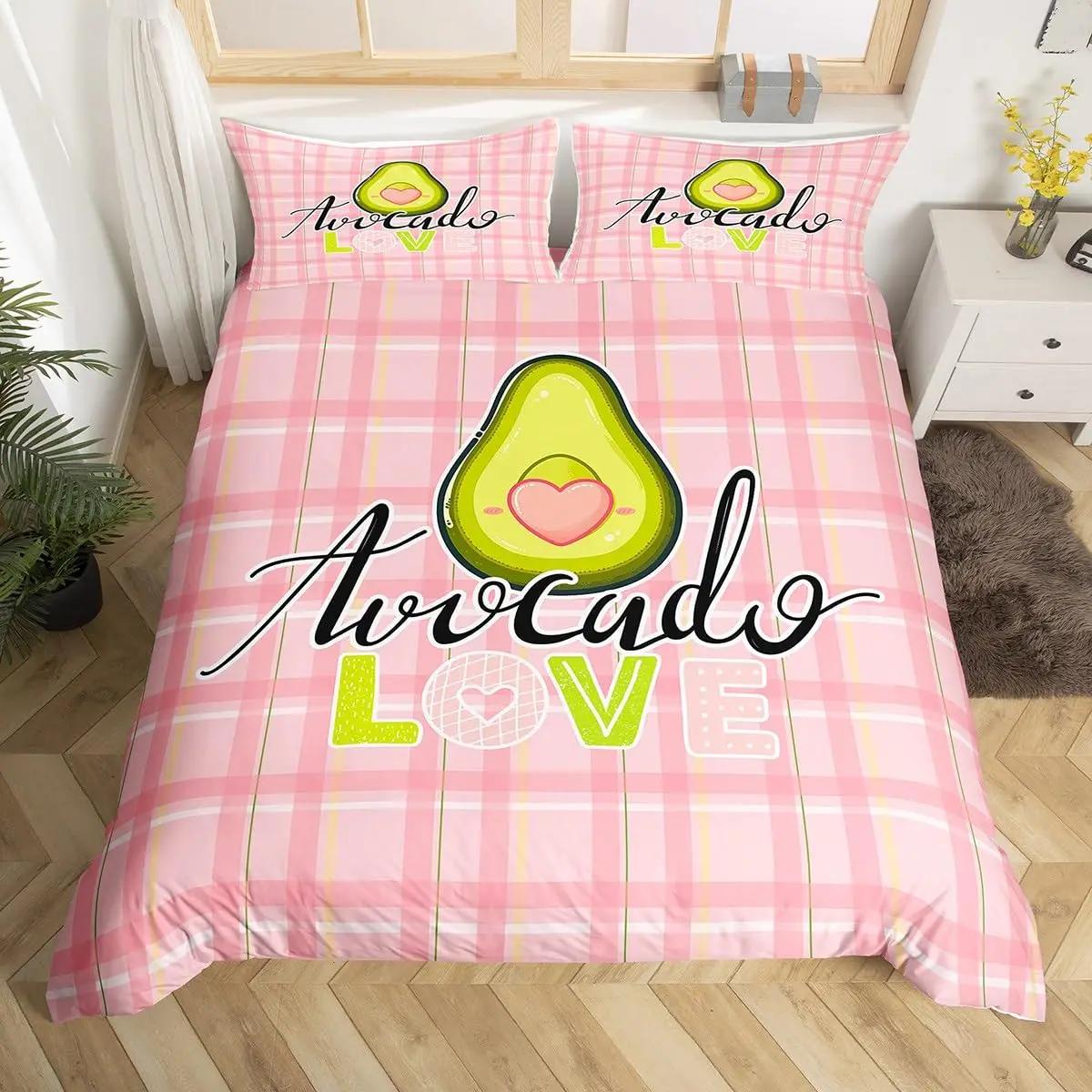 Avocado Duvet Cover Cute Cartoon Green Avocado Bedding Set Kawaii Tropical Fruit Pattern Twin Full Queen King Comforter Cover