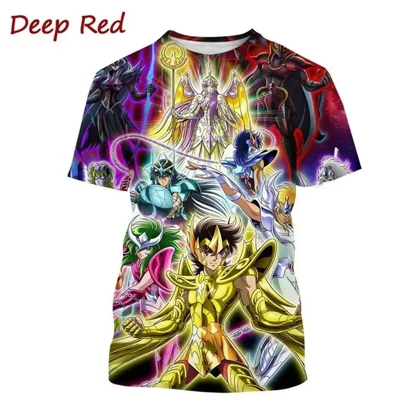 Homens e mulheres Saint Seiya Anime 3D camiseta estampada, camisetas extragrandes, manga curta, o-pescoço, camiseta Harajuku, roupas infantis, tendência, moda