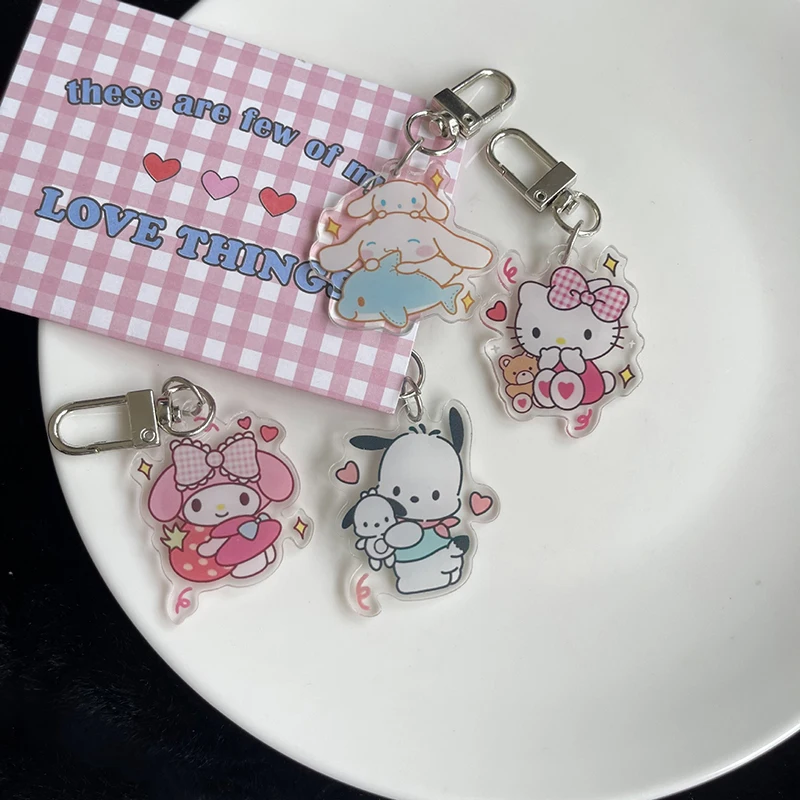 Anime Sanrio Acrylic Keychain Cute Cartoon Pompompurin Kuromi Pochacco Cinnamoroll My Melody Hello Kitty Pendant