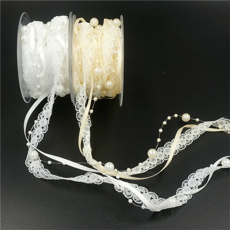 2cm Width 5m/roll Imitation Pearl Chain Lace Chain Wedding Clothes Cake Decoration Belt