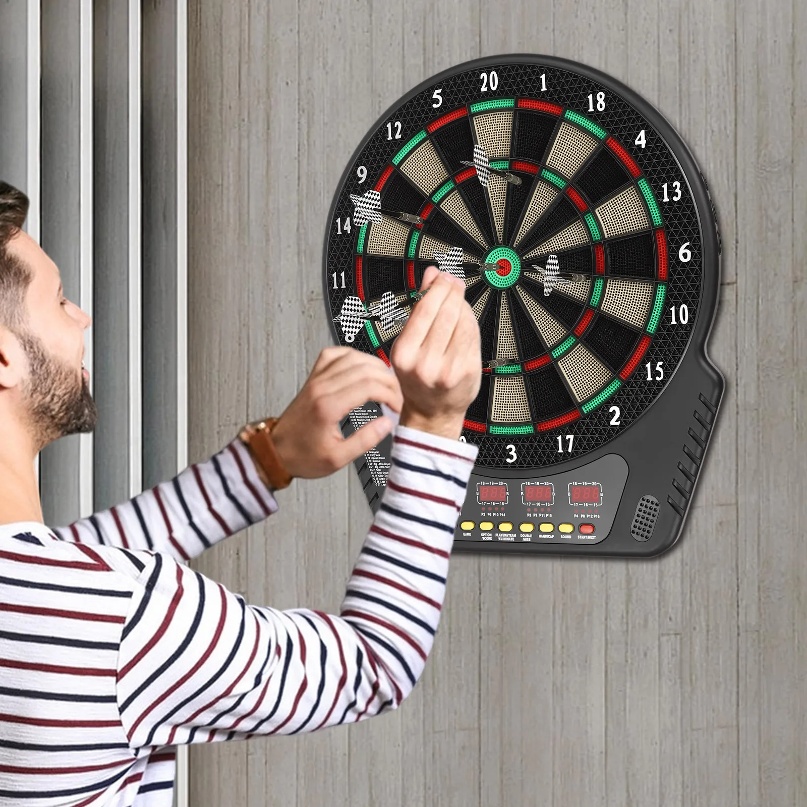 

NEW Electronic Soft Tip Dartboard Set, 27 Games, 243 Variants, Includes 6 Darts, Digital Dartboard with Colorful LED