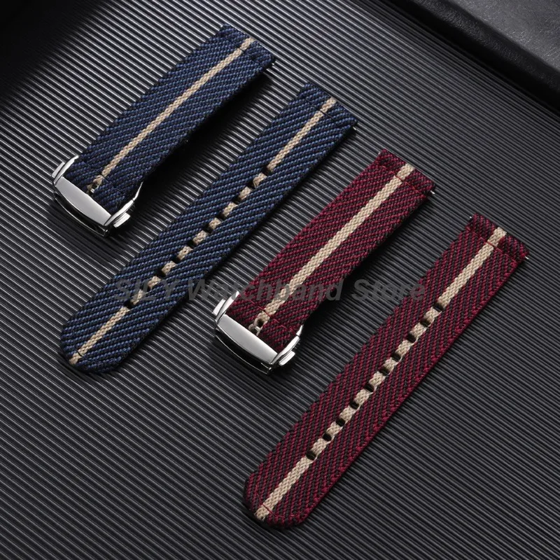 Woven Canvas Fabric Watch Band 20mm Folding Buckle Nylon Watch Straps Quick Release Bracelet Fashion Wristbelt Bands Accessories