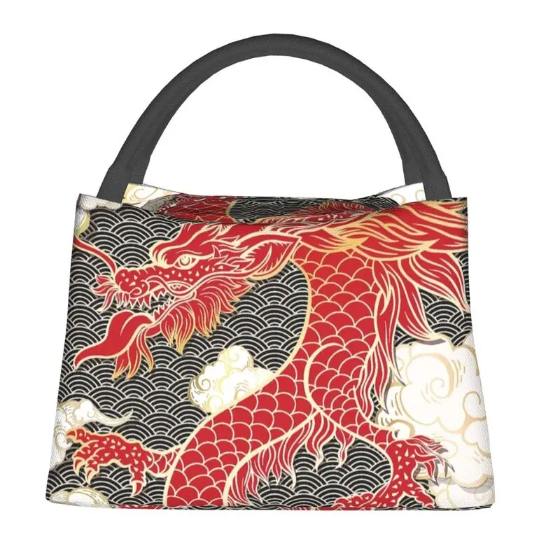 Chinese Red Dragon Totem Pattern Insulated Lunch Bag for Women Portable Tradition Asian Style Thermal Cooler Bento Box