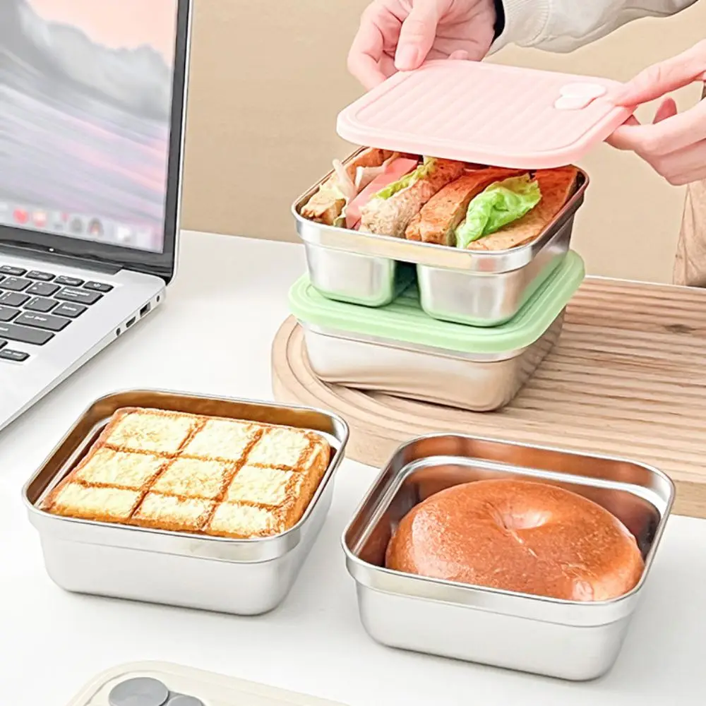 

Портативный квадратный ланч-бокс из нержавеющей стали, 1/2 сетки, штабелируемый ящик для салата, герметичный для более четких офисных работников