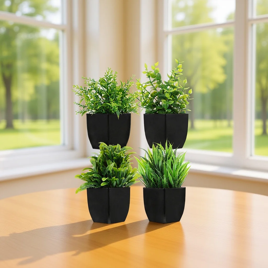 

4Pcs Black Fake Plants in Pot Small Artificial Indoor Plants for Bathroom Desk Table Modern Home Office Decor Fake Plant