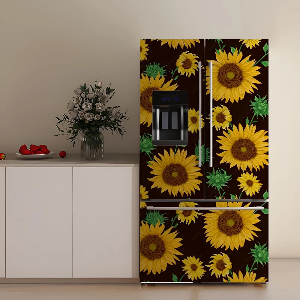 

Customize Size Fridge Door Mural Wallpaper Renovation Removable PVC Waterproof Sunflower Printed Refrigerator Door Art Decals