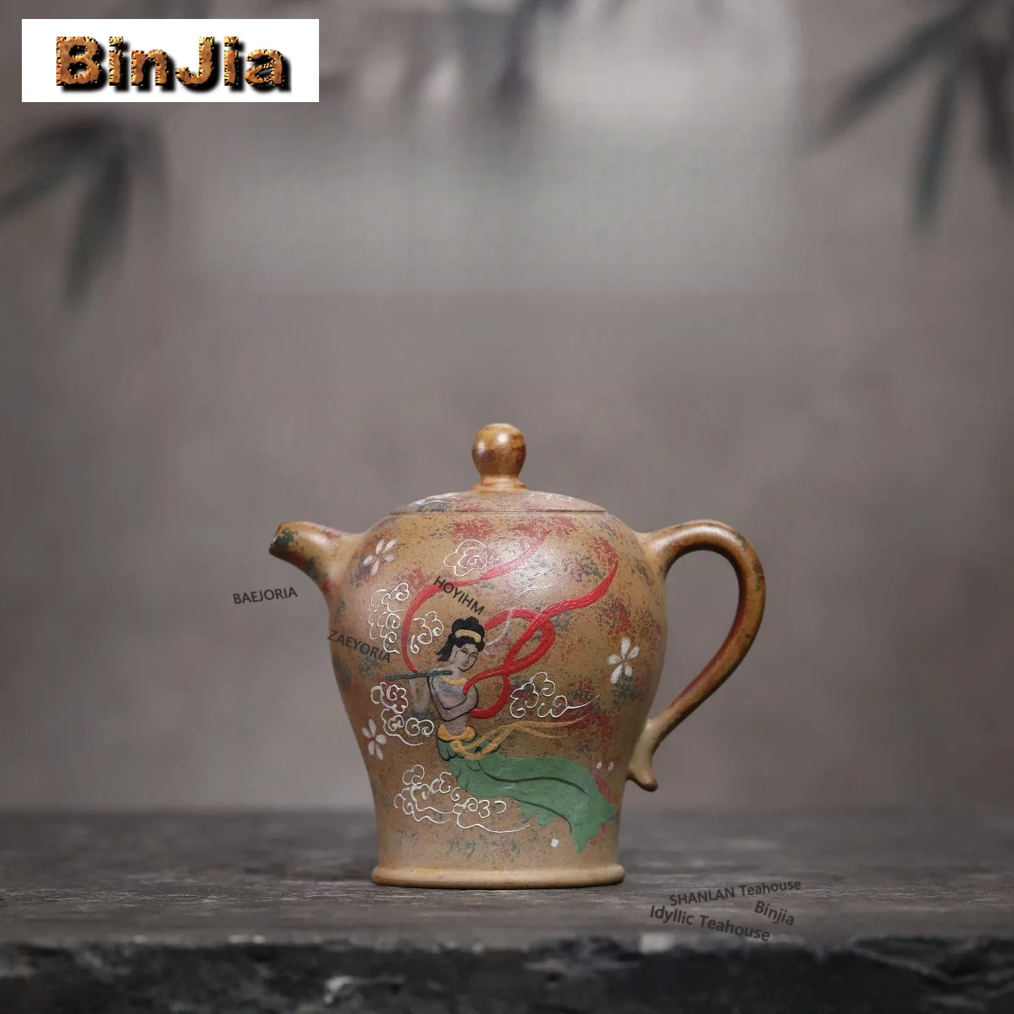 310ml Creative Yixing Purple Clay Teapots Handmade Clay Painting Dunhuang Pot Raw Ore Section Mud Kettle Zisha Teaset Supplies