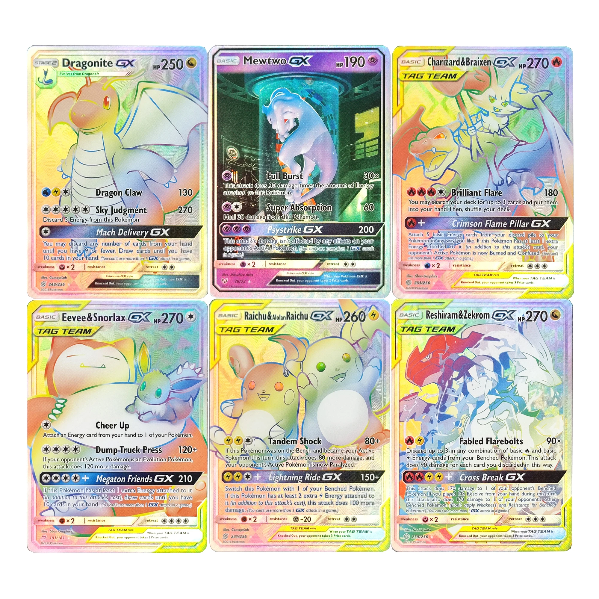 

6 шт./компл. Diy Self Made Ptcg Zekrom Raichu Gx Коллекционная карта Преломление Цвет Флэш Ptcg Snorlax Mewtwo Аниме Карта Подарочная игрушка
