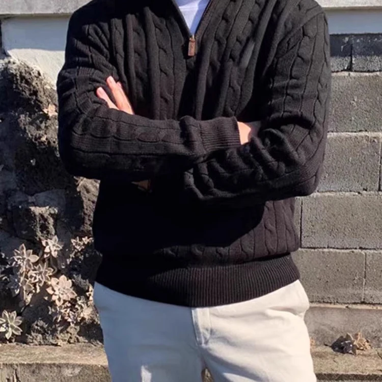 Double men's thick 100% pure cashmere sweater half zipper solid color twist stand collar bottoming shirt sweater