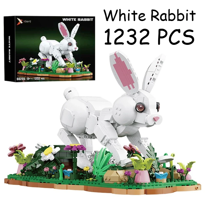 

1232PCS Cute Animal White Rabbit,Bionic Movable Joint Desktop Ornaments Building Blocks Toys for Birthday kids Girls Xmas Gifts