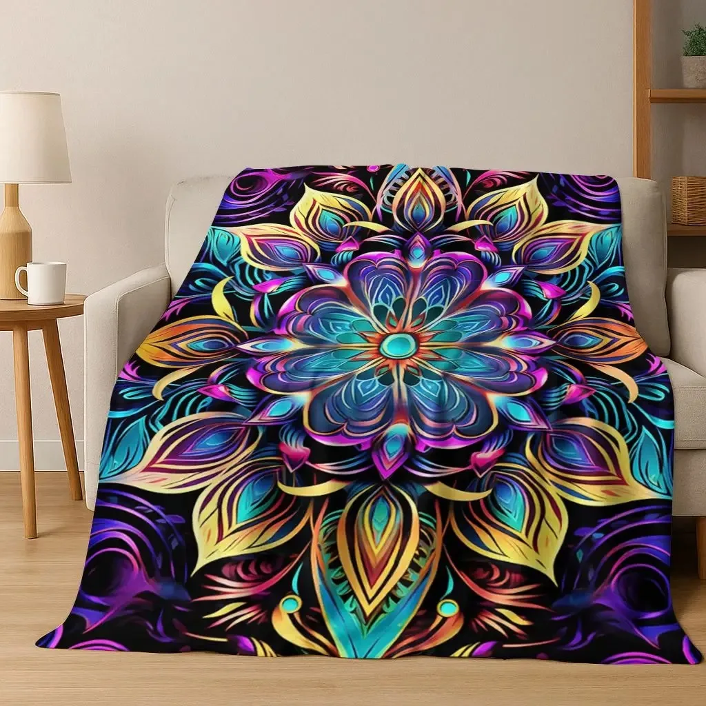 Rainbow Mandala Flower Chakras Yoga Bohemia Art Flannel Blanket,Cozy Soft Throw Blanket for Home Bedroom Bed Sofa Cover Kid Gift