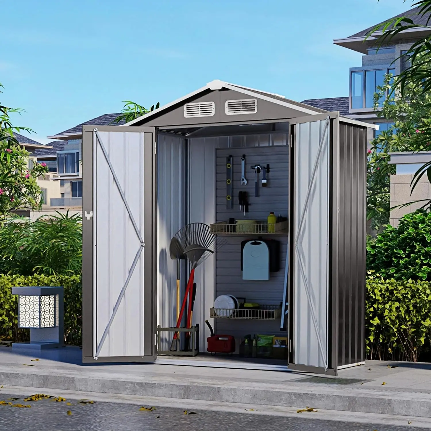 5x3x6FT Outdoor Storage Shed, Galvanized Steel Garden Shed with Lockable Door & Window, Waterproof Metal Tool, Customized