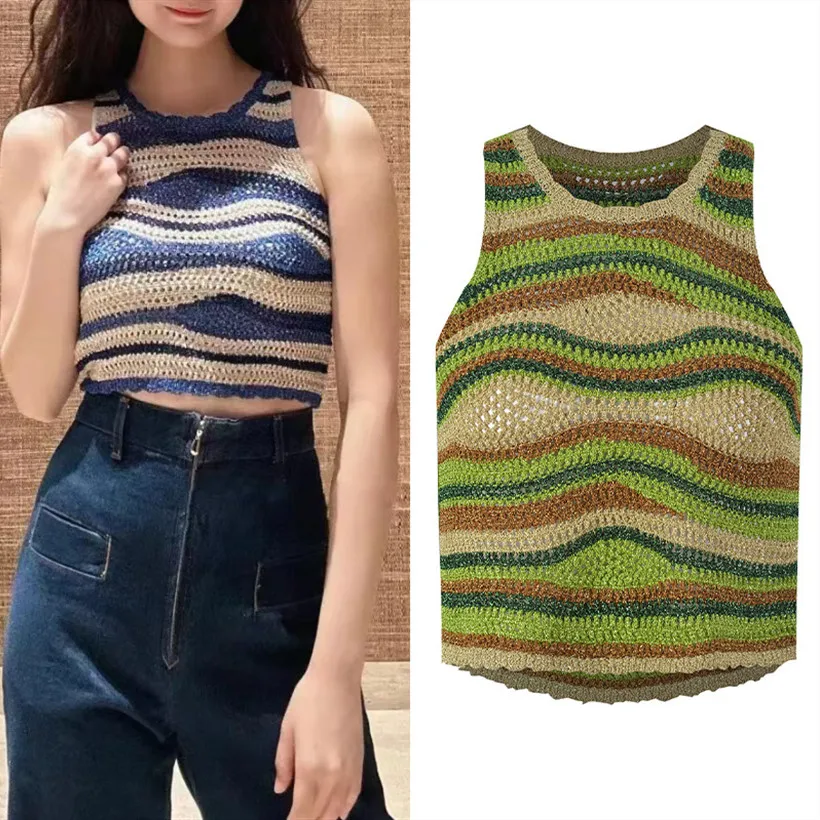 

Высококачественный летний яркий цветной топ Blo Base, камуфляжный круглый вязаный жилет Ne ort, женский топ Personali Faion