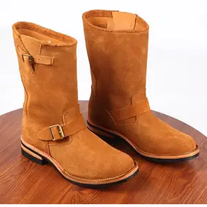 YR-estilo retro engenheiro botas masculinas, handmade real couro sapatos, luxo genuíno camurça, motor cavaleiro, grosso 8 principais vendas bota masculina engenheiro - №5