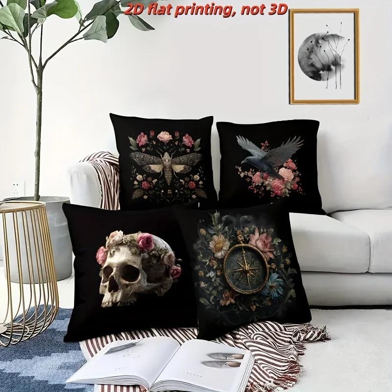 4pcs Dark Art Moths, Crows digital printing pillow cover Short plush Suitable living rooms bedrooms sofas throw cushion cover