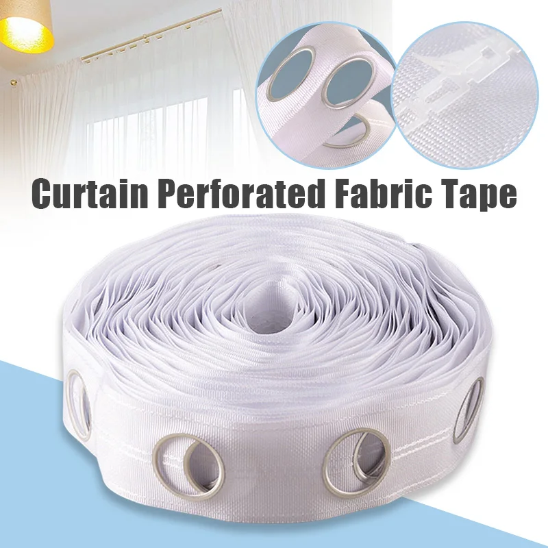 10M/15M Curtain Heading Tape With Round Eyelet Rings DIY Curtains Accessories Grommet Top Tape Curtain Accessories Blinds Decor