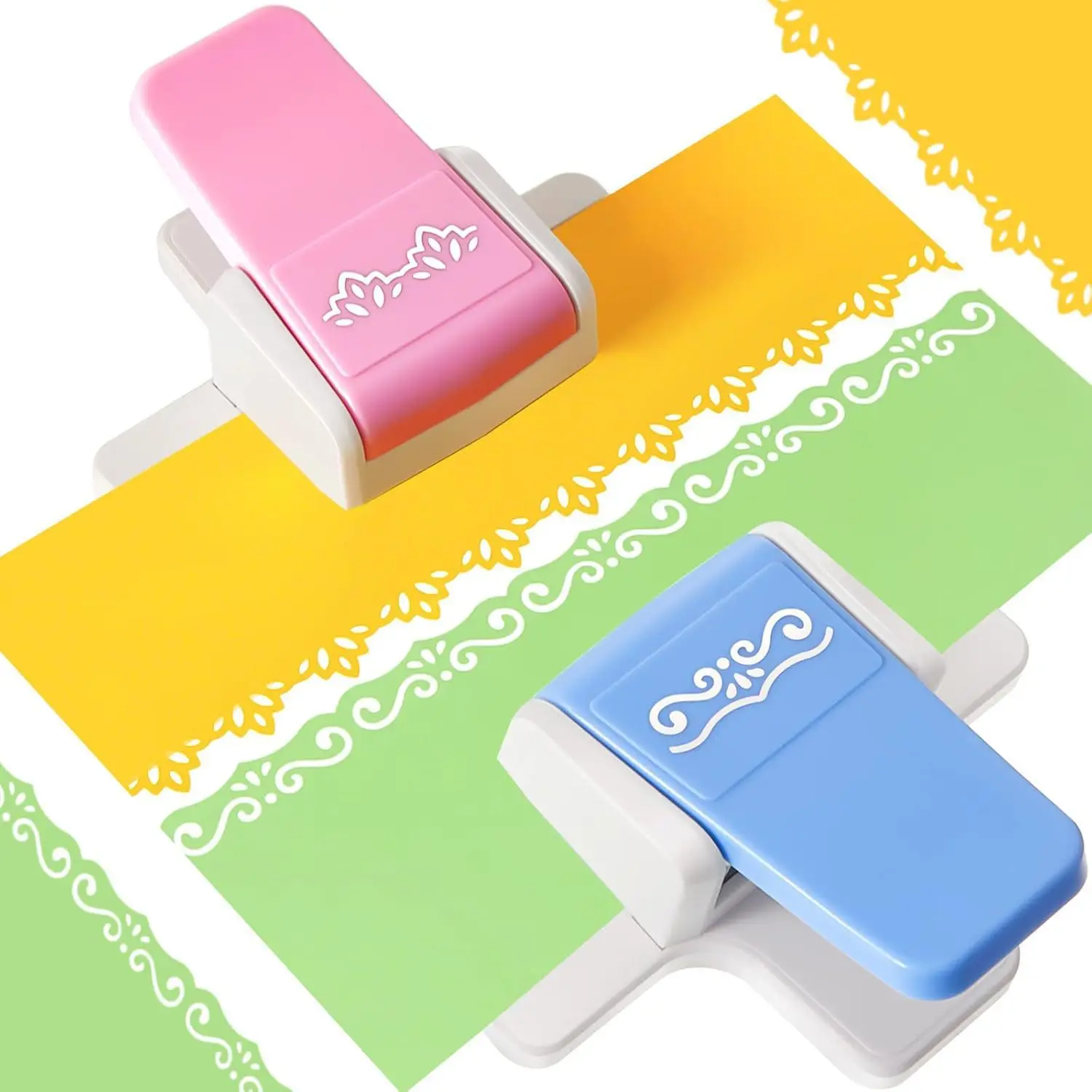 2 Piece Paper Craft Punch Set Flower and Border Shape Punches for DIY Greeting Cards Scrapbooking Handmade Gift Card Decorating