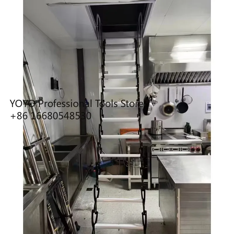 

1 Retractable Pull Down Attic Access Stairs New Roof Hatch with Wire Rope Sling for Retail Restaurants Hotels