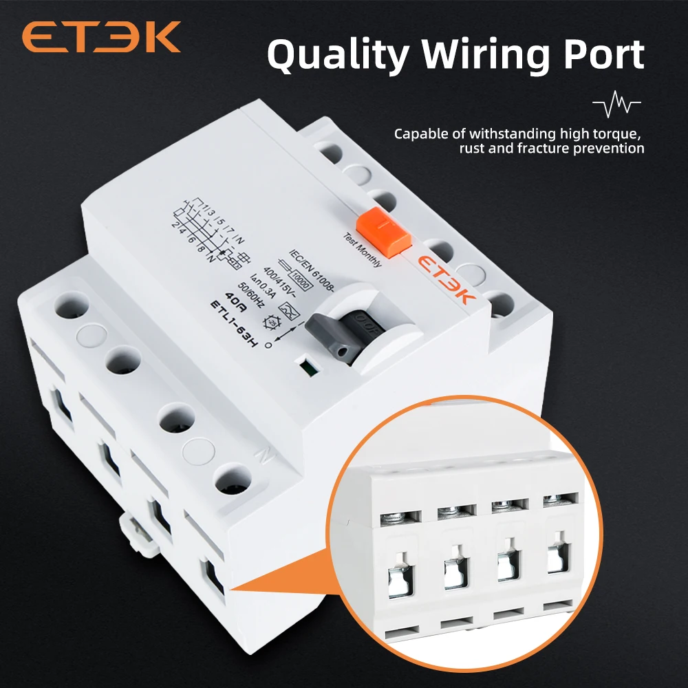 ETEK Type A RCD  RCCB Residual Current Circuit Breaker T Series 30mA 300mA 1P N 10KA up to 63A ETL1-63H