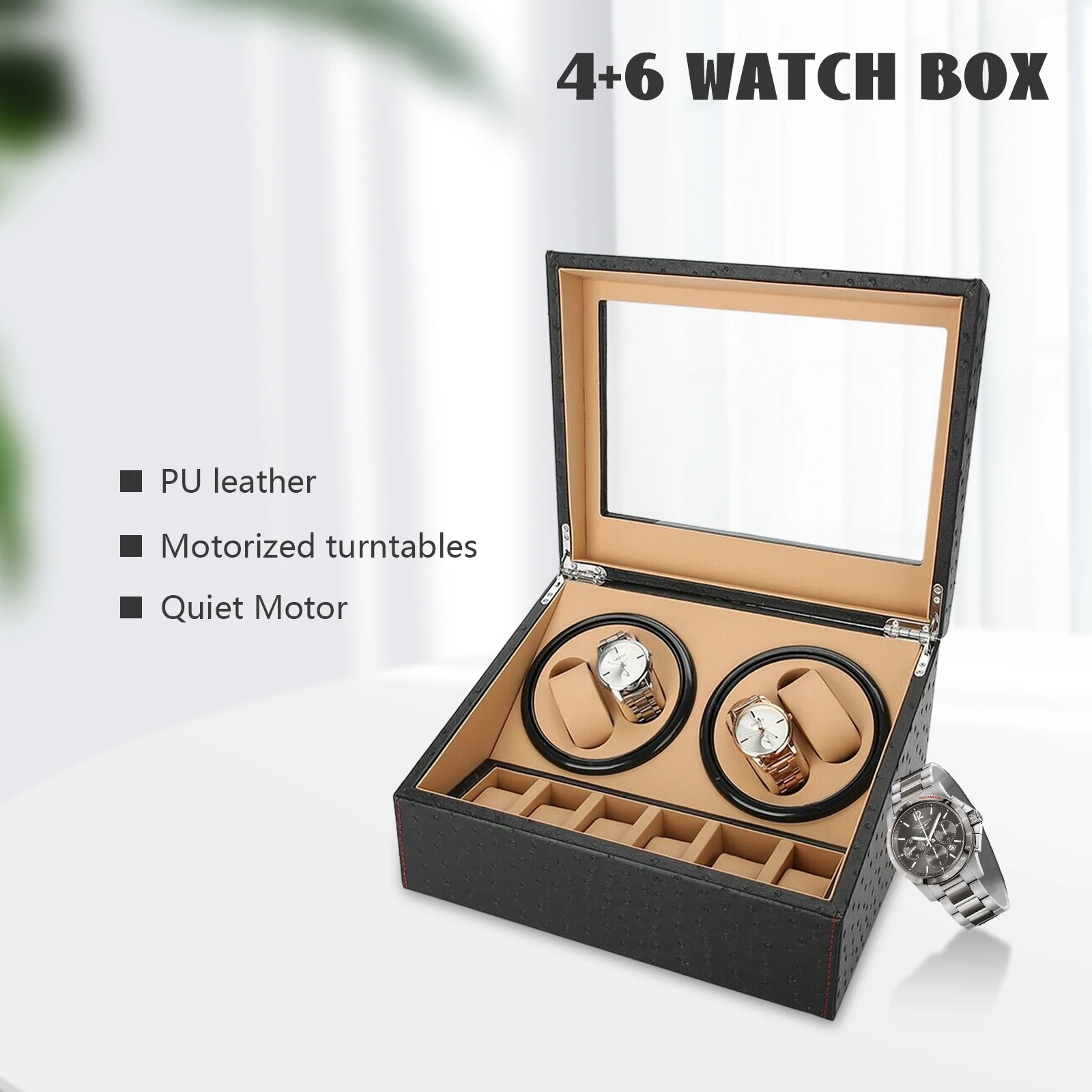 Imagem -03 - Luxo Rotação Automática Ver Winder pu Leather Display Box Mais Luxo Case Storage Crocodile e Avestruz Padrão