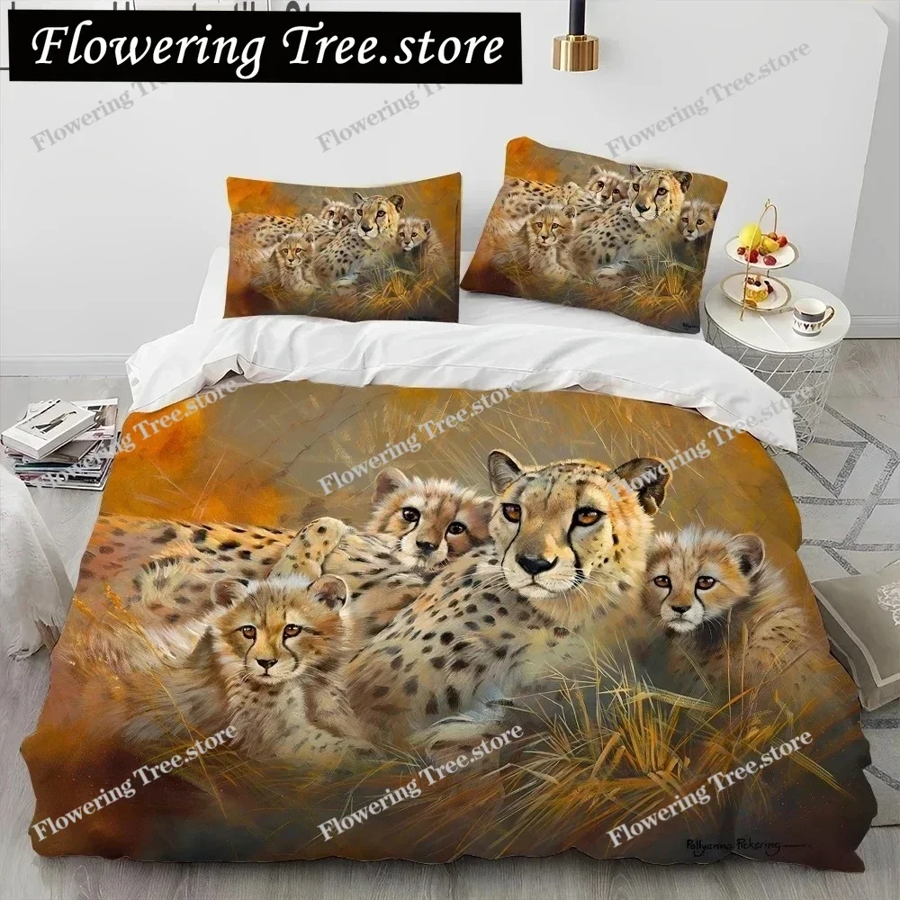 3D Tiger Leopard Wolf Animal Luxury Comforter Bedding Set,Duvet Cover Bed Set Quilt Cover Pillowcase,King Queen Size Bedding Set