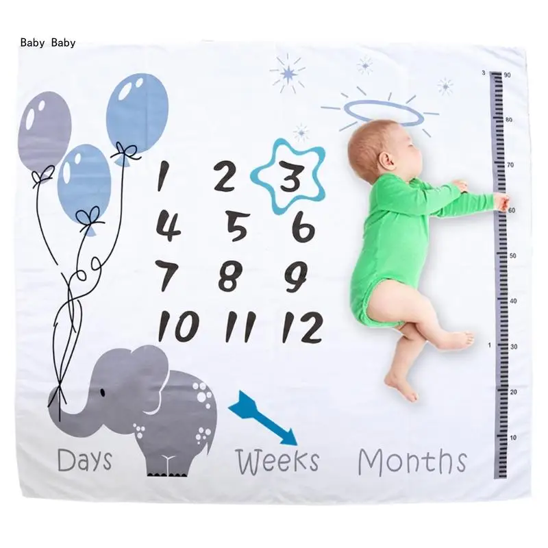 

1 Set Baby Monthly Record Growth Milestone Blanket Newborn Photography Props Accessories Cartoon Printing Background Q81A