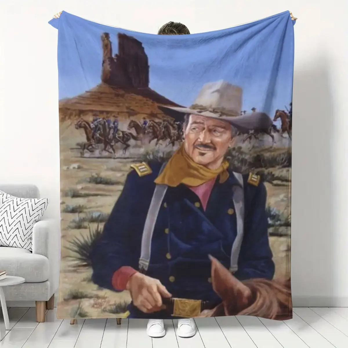 Western Cowboy Scene Flannel Blanket - Soft, Warm, and Comfortable All-Season Throw for Couch, Home Leisure, Office Bed, Camping