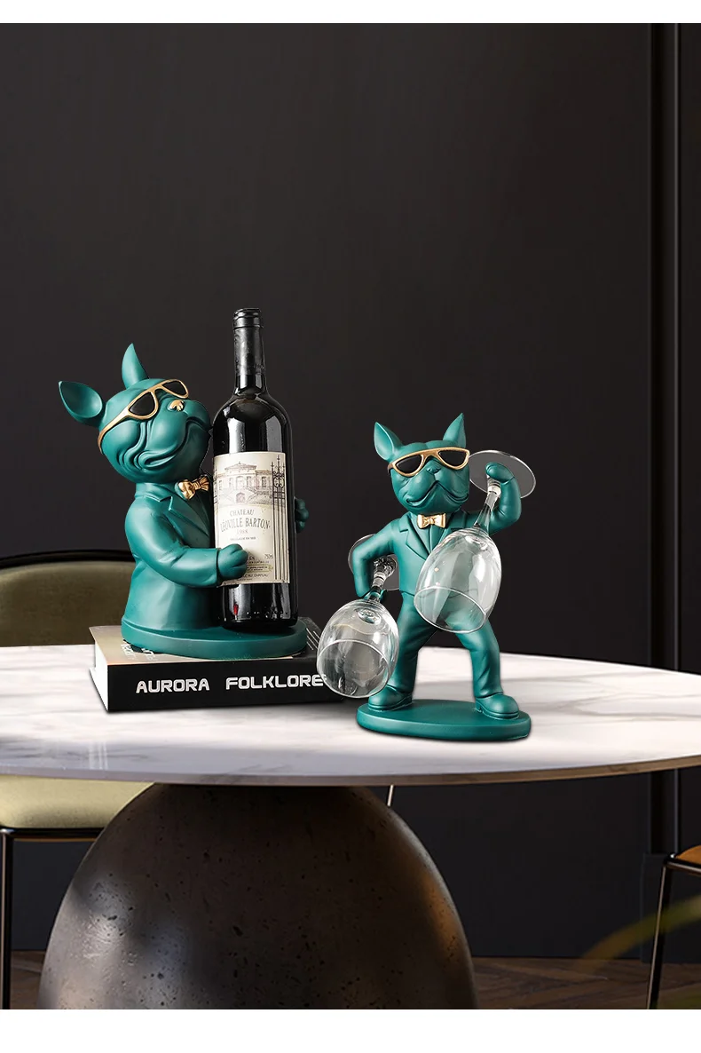 Dekoration Tierfiguren Weinhalter Harz Handwerk Bulldogge Statue Weinflaschenhalter Schreibtisch Tisch Champagner Rack Raumdekoration – Detail 11