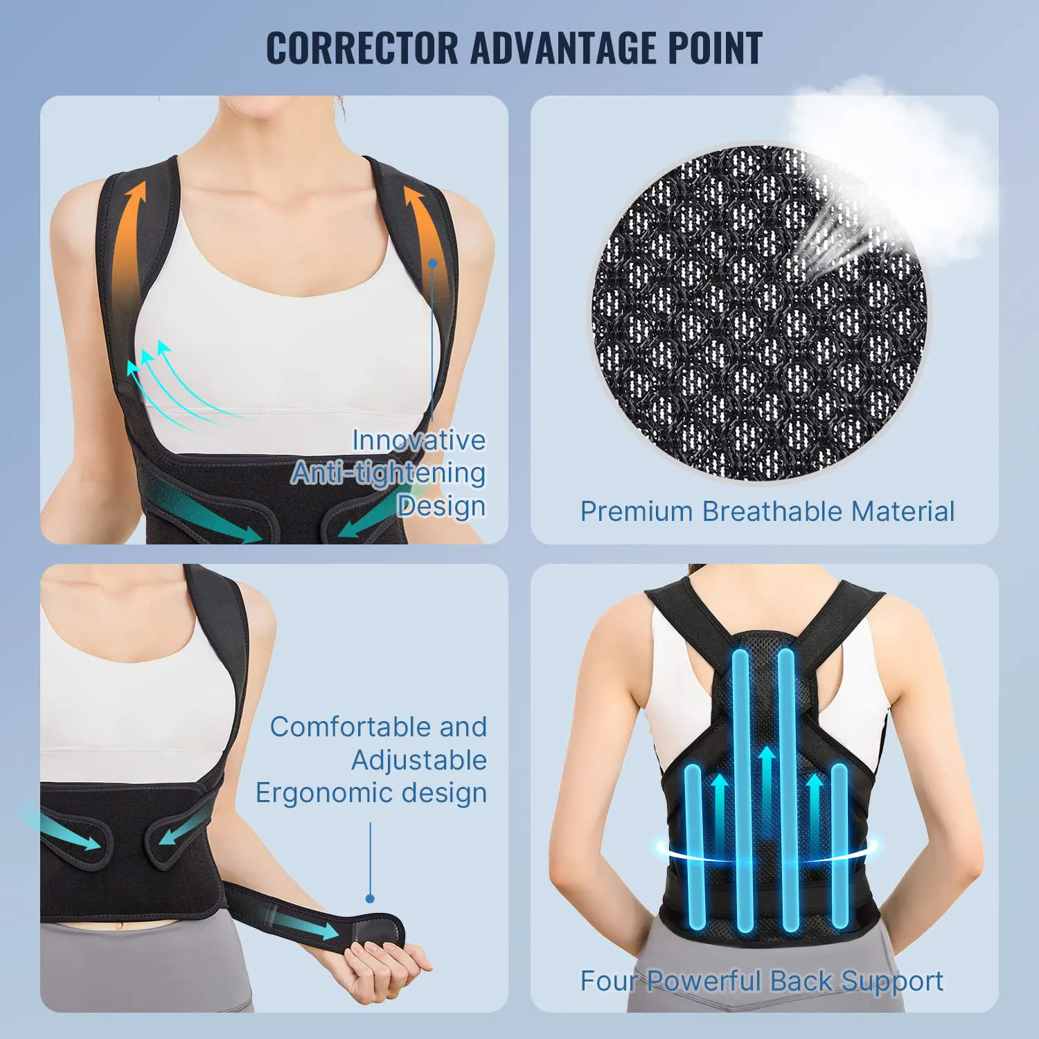 Back Support Posture Corrector for Men and Women, Shoulder Straightener, Adjustable Full Back Support, Upper and Lower Back Pain