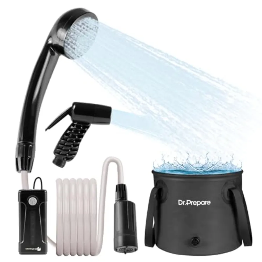 

Портативный душ для кемпинга, складное ведро на 4,5 галлона, USB-аккумулятор, 2 насадки для душа, для активного отдыха на природе