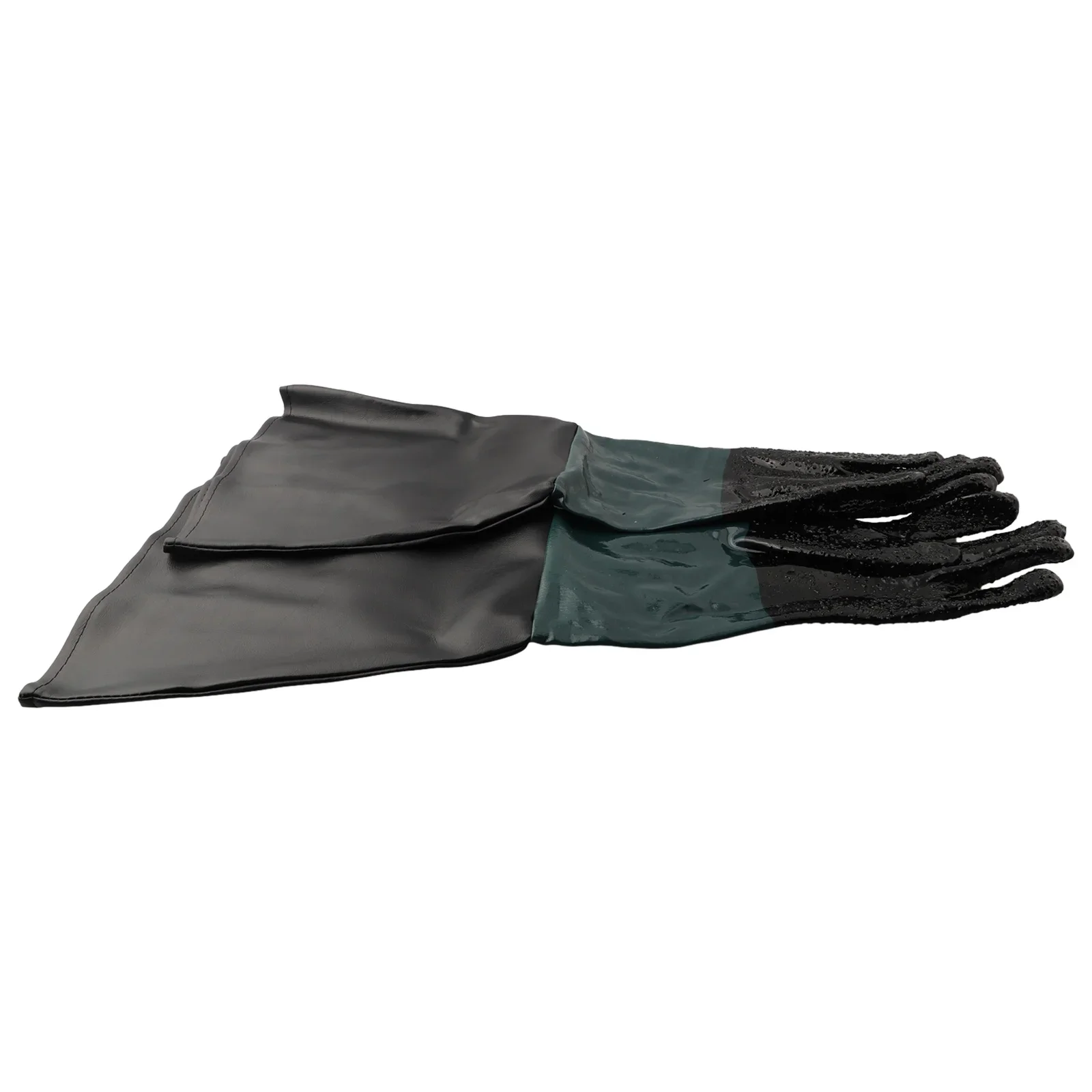 قفازات السفع الرملي قفاز تفجير الرمل أخضر + أسود PVC + قفازات عمل قطنية بطول 65 سم جودة عالية وعملية