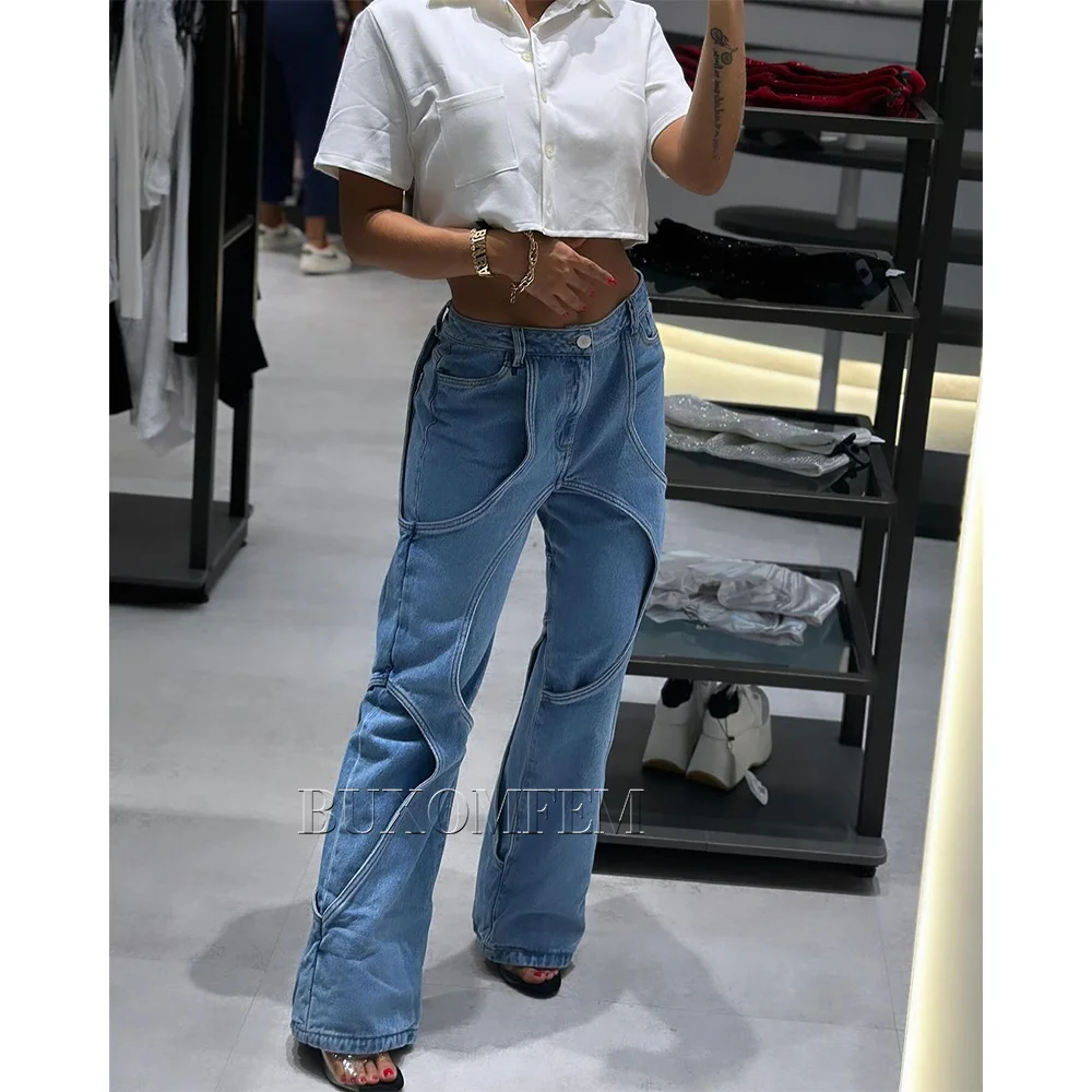 High Waisted Stylish High Quality Design Jeans Straight Leg Wrap Hips New Casual Daily Trousers Light Blue Loose Casual Pants