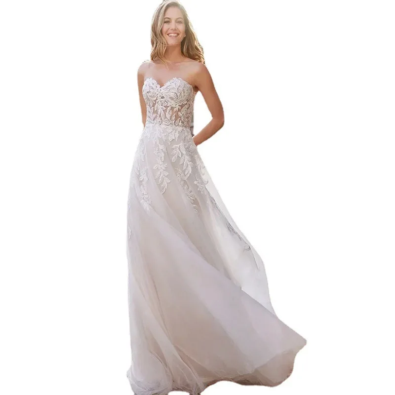 2 modi per indossare maniche staccabili Sweetheart abiti da sposa Appliques di pizzo senza spalline Vintage abiti da cerimonia abito da sposa senza schienale