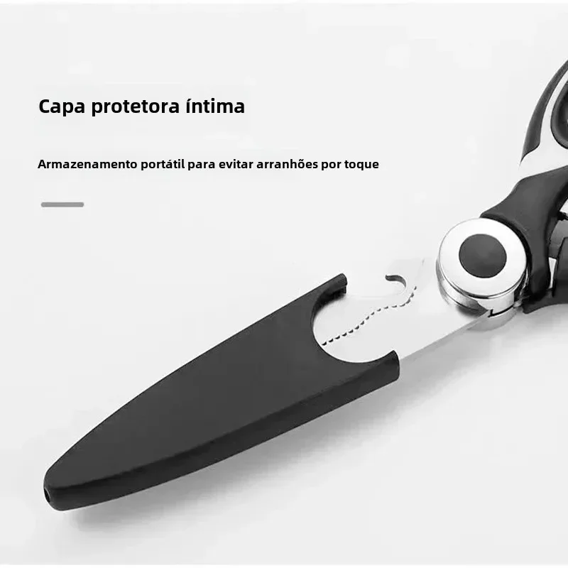 1/2 PCS Multi-Purpose Stainless Steel Kitchen Scissors, Chicken Bone Cutter with Lid, Can Open Nut Cutting Tool view 6