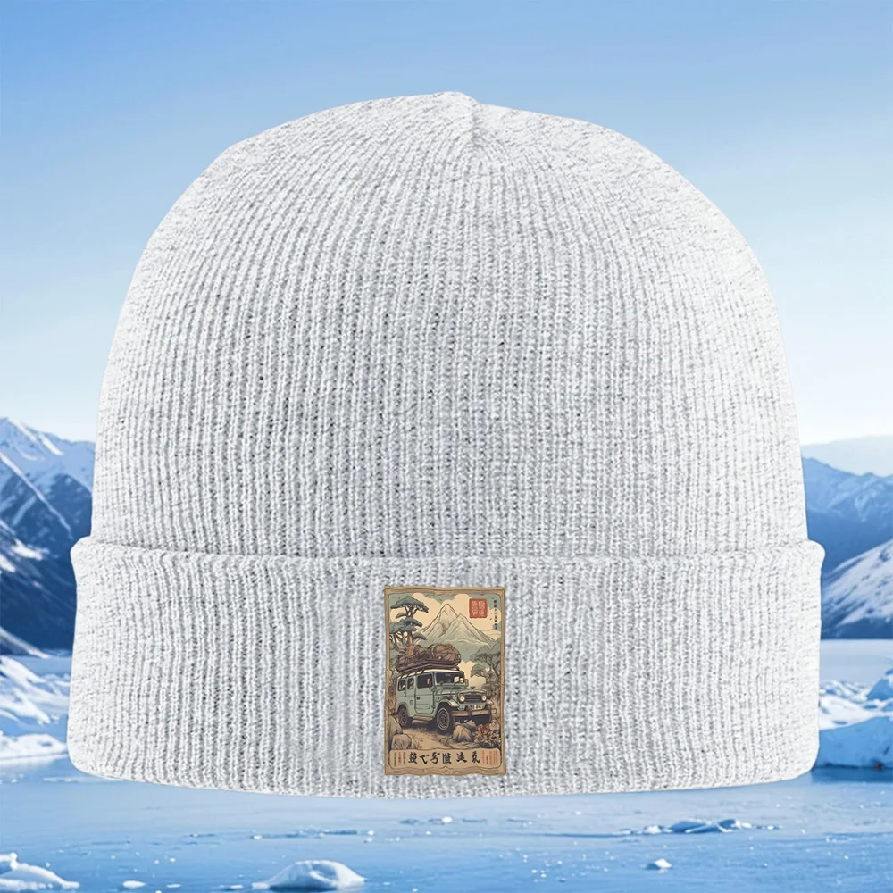 클래식 자동차 산들바른 하늘 모험 여행 남녀 공용 니트 모자 겨울 모자