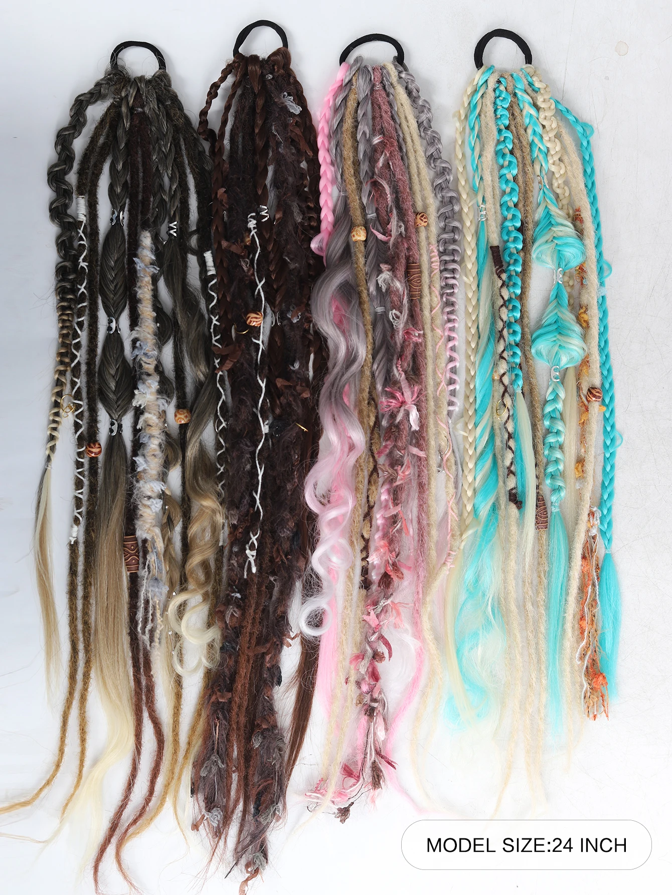 Hand-Braided Viking Dreadlock Beaded Synthetic Hairpiece 24