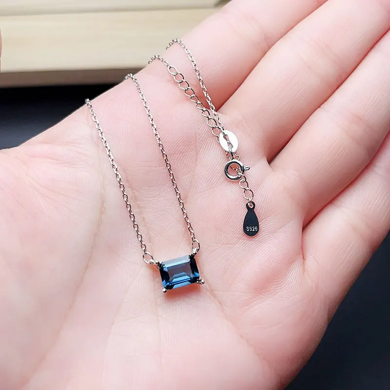 Real London Blue Topaz Pendant 6mm*8mm 1.2ct Natural Topaz Necklace Pendant 925 Silver Ring 18K Gold Blue Gemstone Jewelry - Image 5