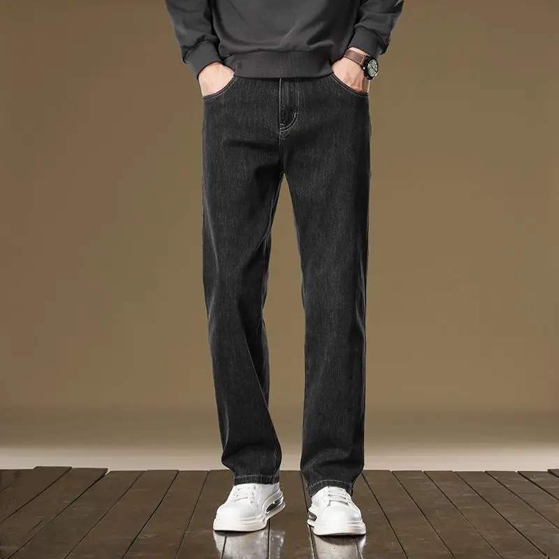 New Winter Warm Jeans Men's Fleece Thickened Slim Straight Trousers Fashion Stretch Cotton Casual Denim Pants Brand Clothes