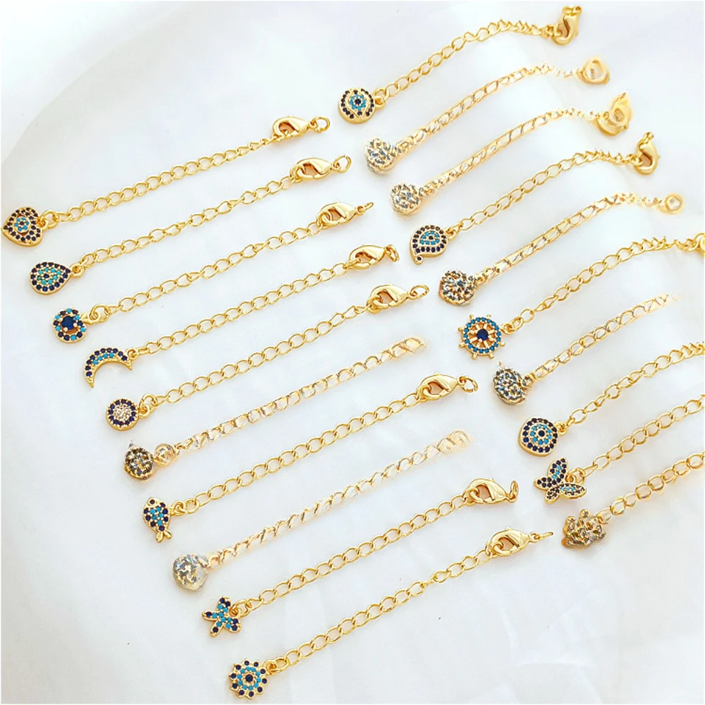14K Copper-clad Gold Inlaid Zircon Extended Chain Necklace Extended Tail Chain Lobster Buckle Handmade DIY Jewelry Accessories