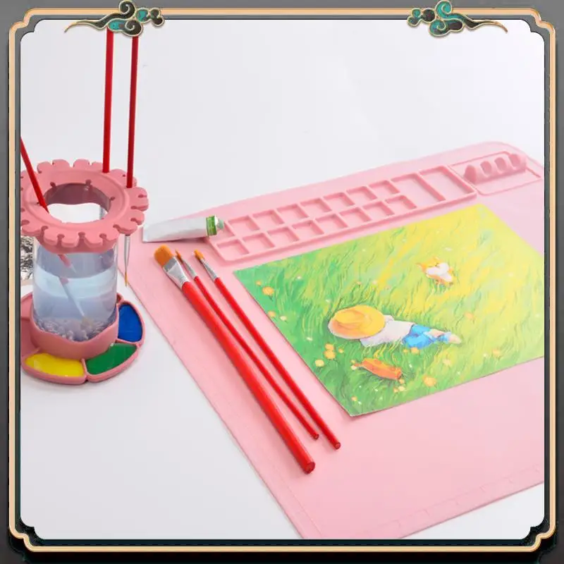 

ASMA-Washable Silicone Craft Graffiti Painting Mat DIY Silicone Painting Scrubbable Pigment Palette Painting Pad Pink Easy To Us