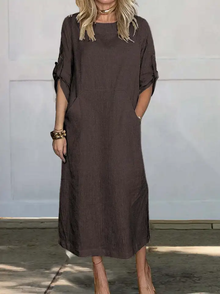 chinese dress ladies Linen Dress with Pockets