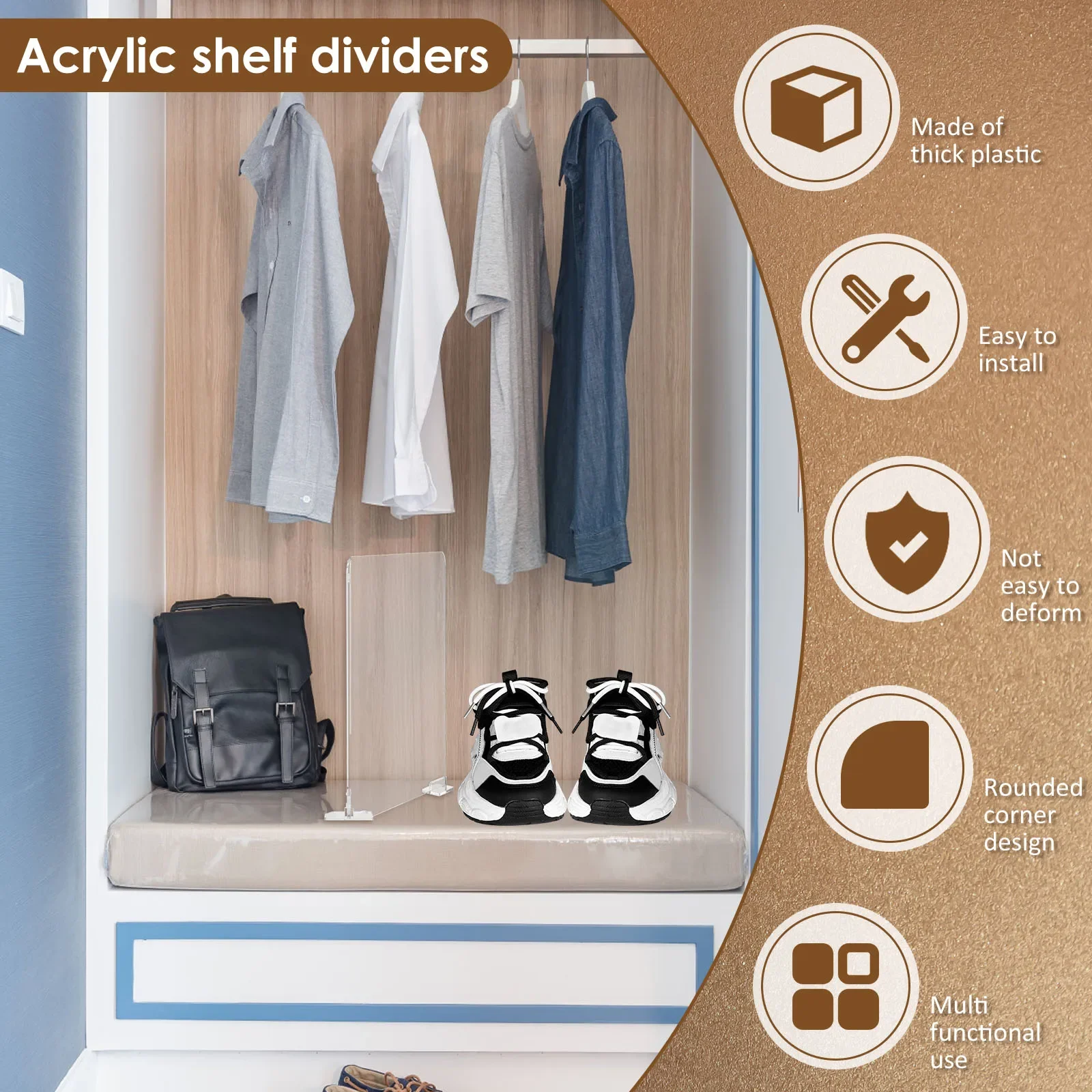 6/8Pcs Self-Adhesive Closet Shelf Organizer Acrylic Bookcase Divider Transparent Wardrobe Handbag Baffle Commodity Storage Rack