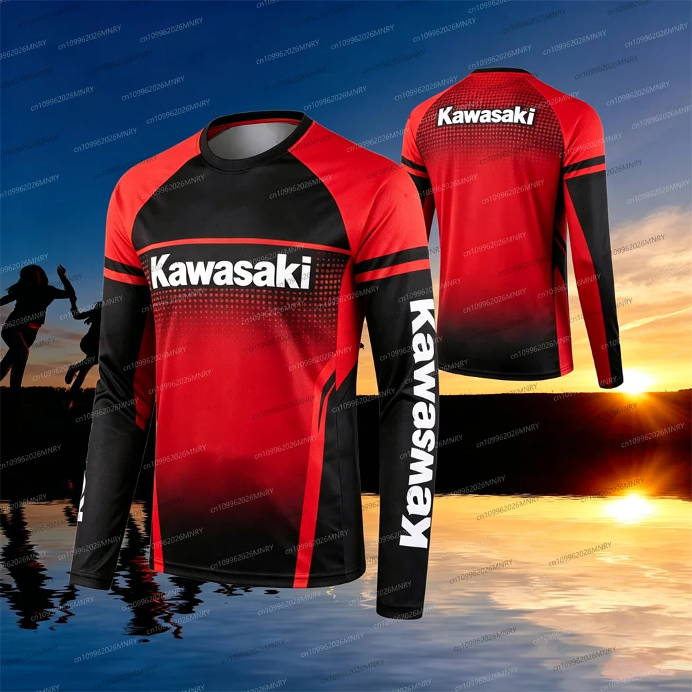 

Летняя мужская футболка с длинным рукавом Kawasaki Motorcycle, футболка с логотипом Kawasaki, 3D-печать, длинная футболка для женщин и детей, уличный стиль, большой размер