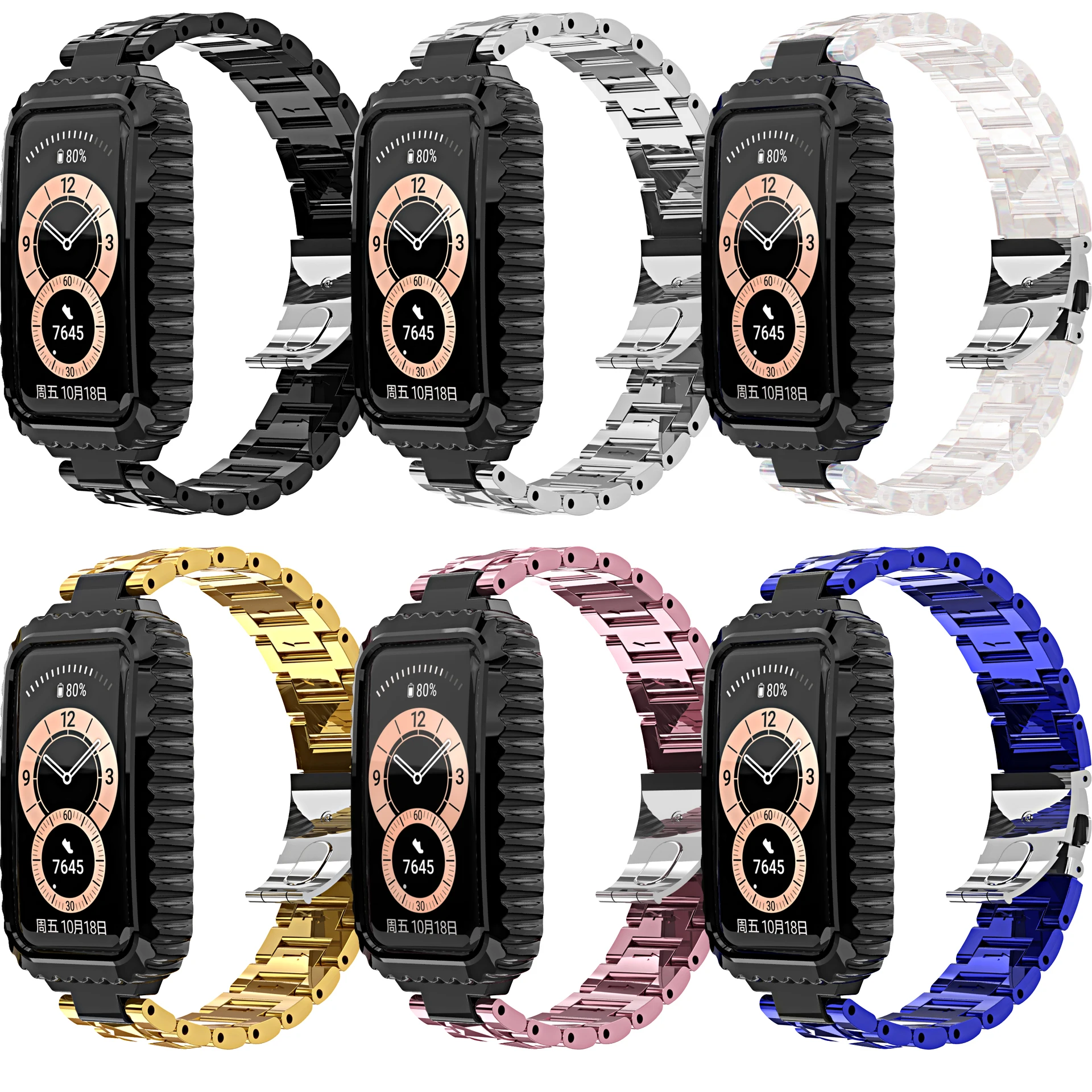 Glacier strap For Huawei Band 6/honor Band 6 Electroplated PC one piece strap silicone case for Huawei band 6 pro bracelet belt