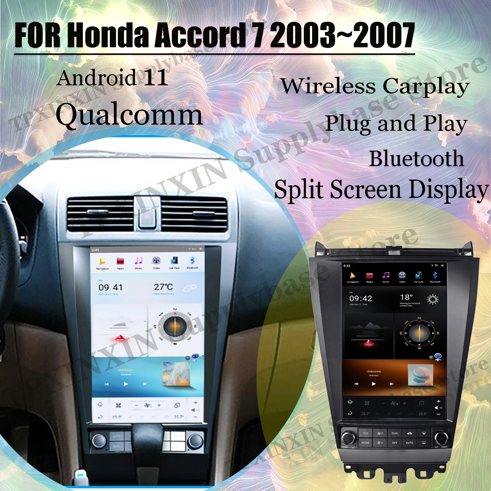 For Honda Accord 7 2003~2007 Vertical Screen Qualcomm Android 11 Car Radio Stereo Receiver GPS Navigation Audio Head Unit 12.1 I