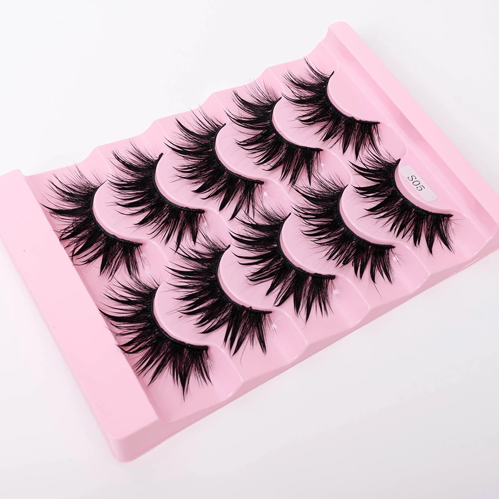 Neue 5/10 Paar Natürliche Wet False Eyelashes für den täglichen Gebrauch, scharfe, dicke, künstliche, gekreuzte Make-up-Wimpern – Detail 23