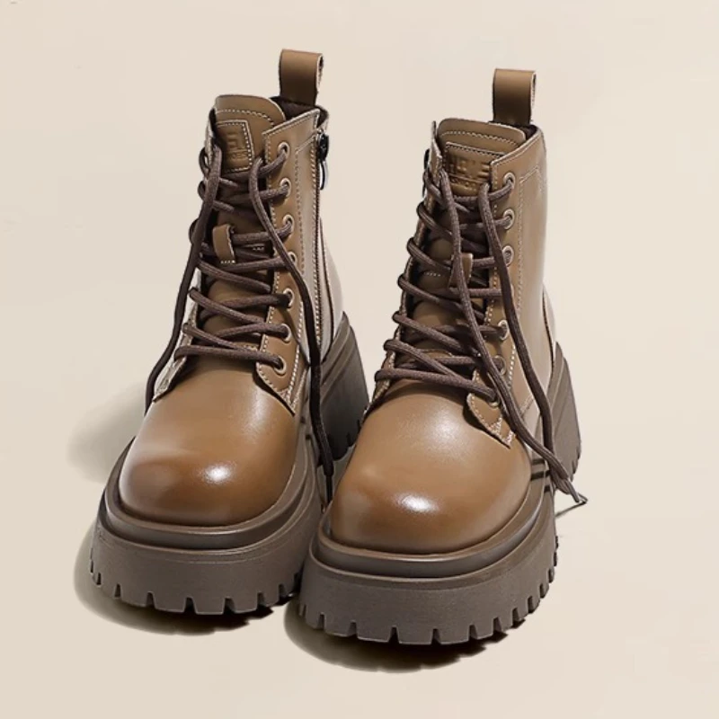 

Ботильоны на толстой подошве со шнуровкой в британском стиле, женские модные ботинки на платформе с круглым носком, удобные зимние теплые дизайнерские ботинки