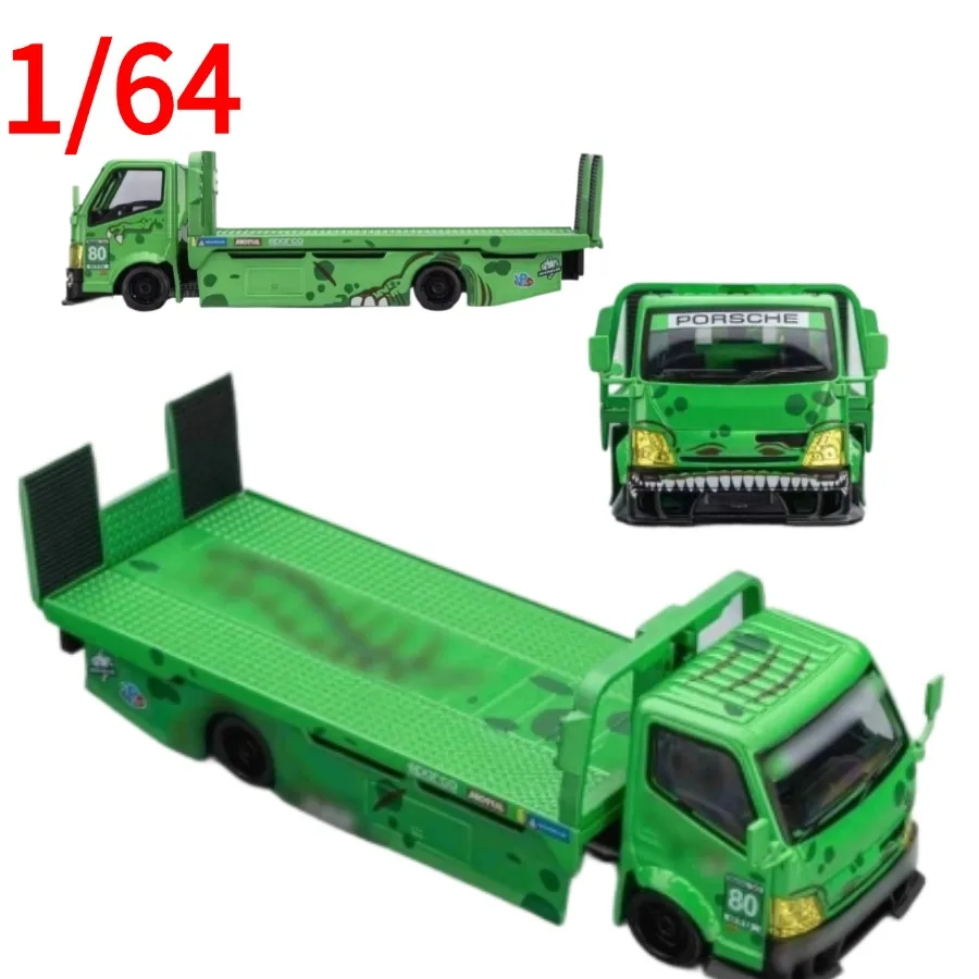 

MT Diecast 1:64 Flatbed Transporter Trailer Green Dinosaur Livery Car Model MiniTiki Play Vehicles Collectible Model Cars Toys